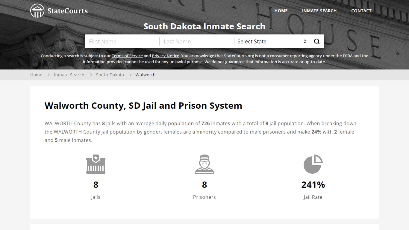 Walworth County, SD Inmate Search - StateCourts